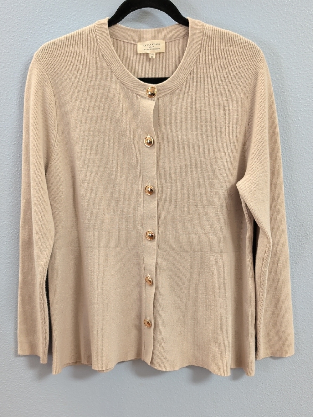 LA Vila Milano Cream Button-Front Contemporary Romantic Women's Sweater